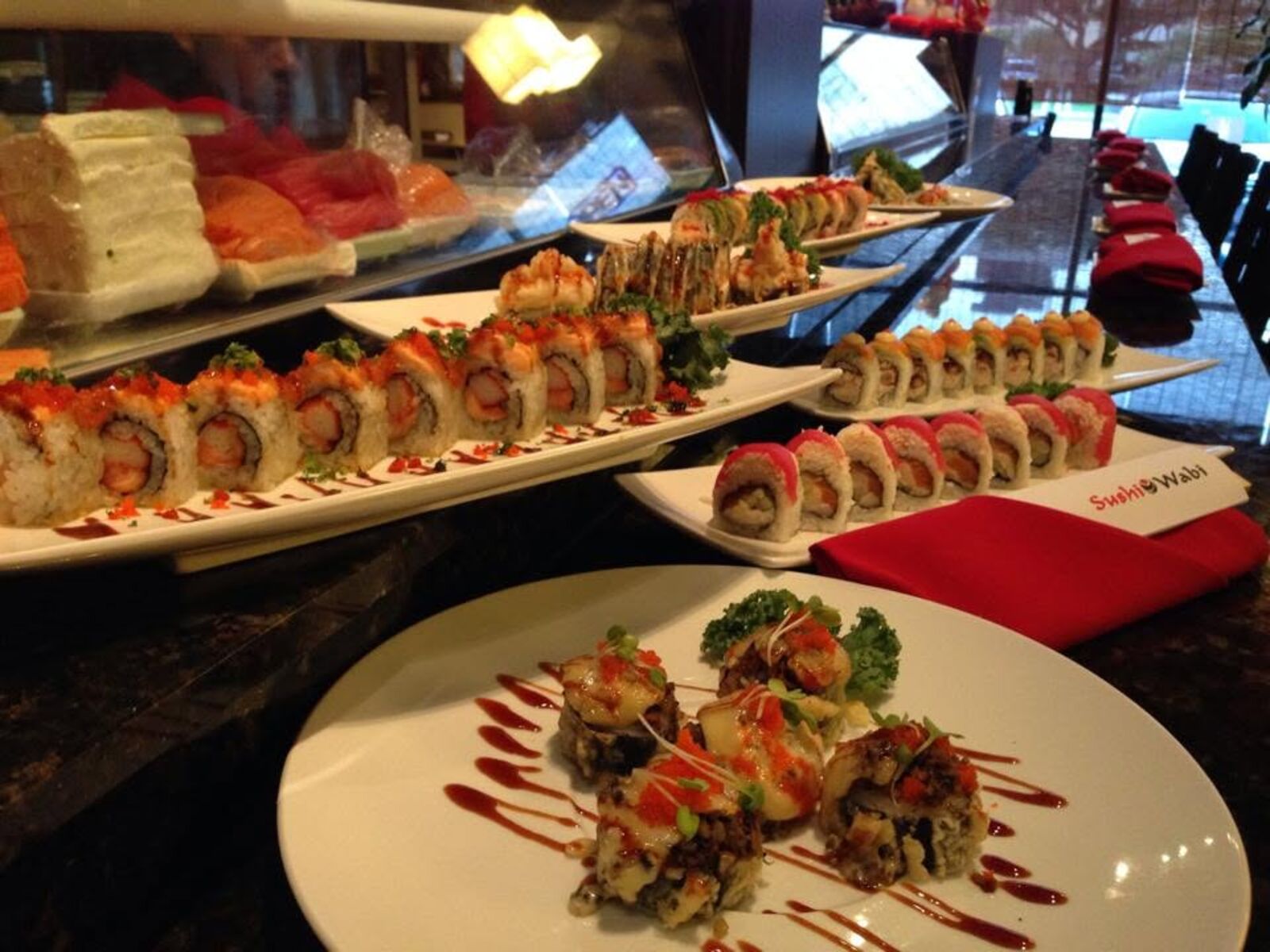 Fresh sushi plated at the Sushi Wabi bar